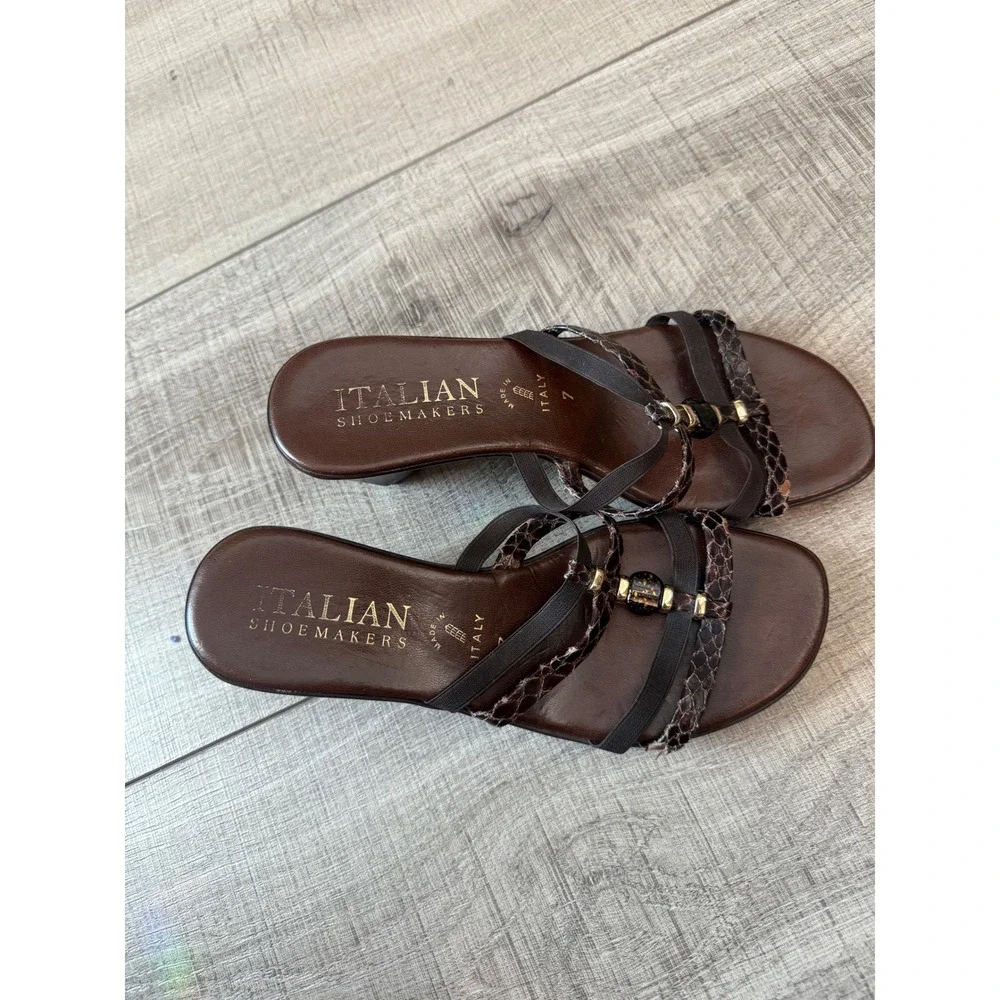 Italian Shoemakers Brown Snakeskin Strappy Wedge Sandals Made in Italy 7